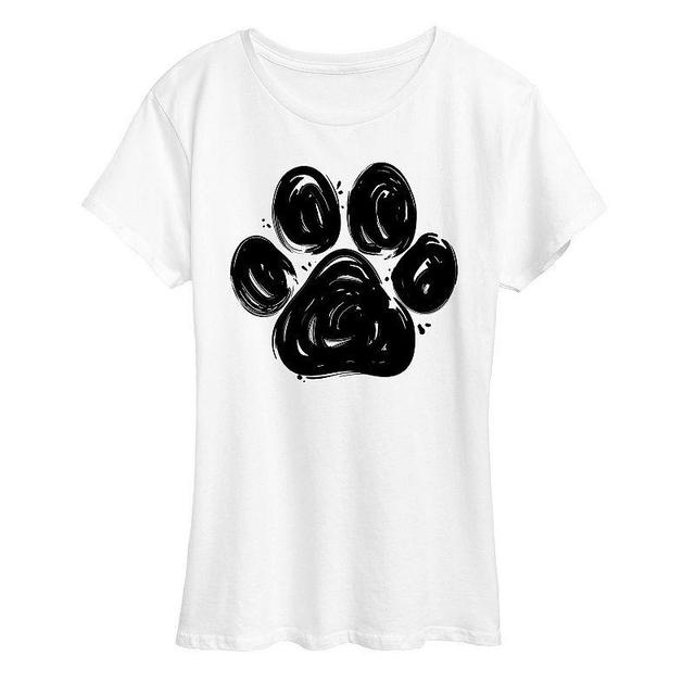 Womens Brushstroke Paw Print Graphic Tee Red Product Image