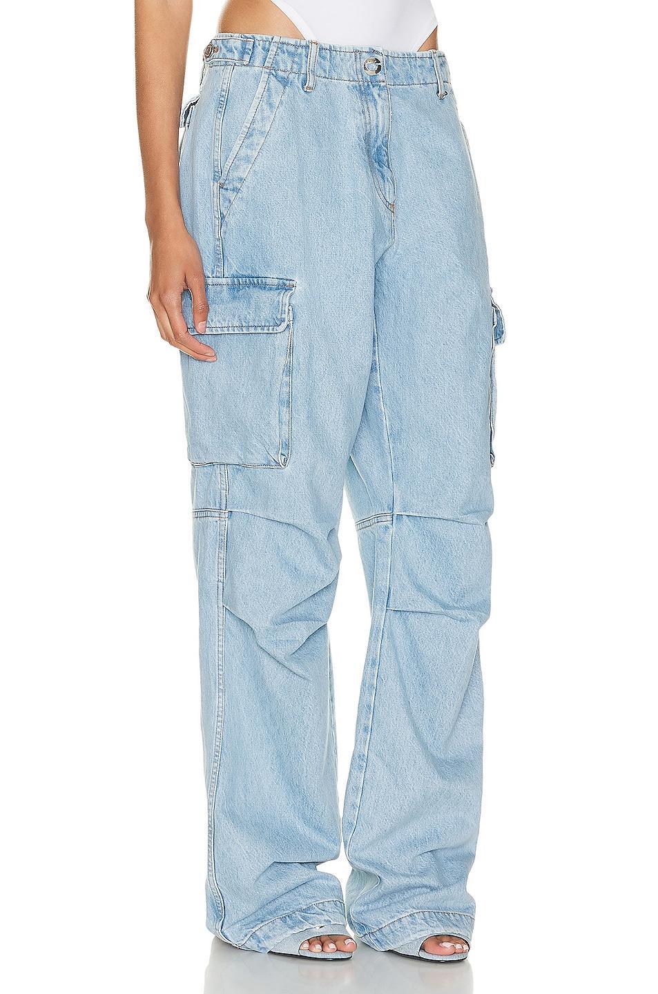 Coperni Denim Wide Leg Cargo Pants in Blue Product Image