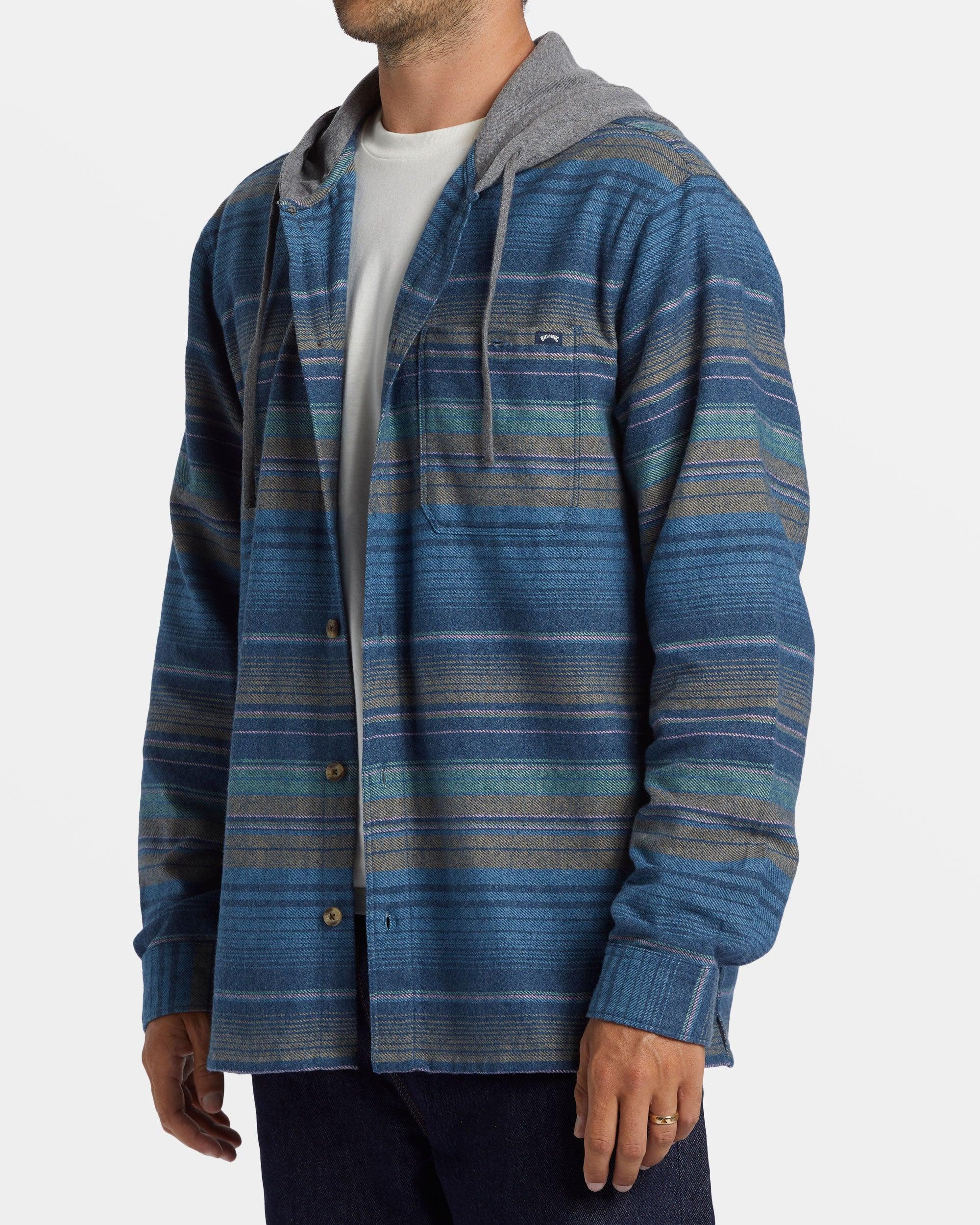 Baja Hooded Long Sleeve Flannel Shirt - Dusty Navy Male Product Image