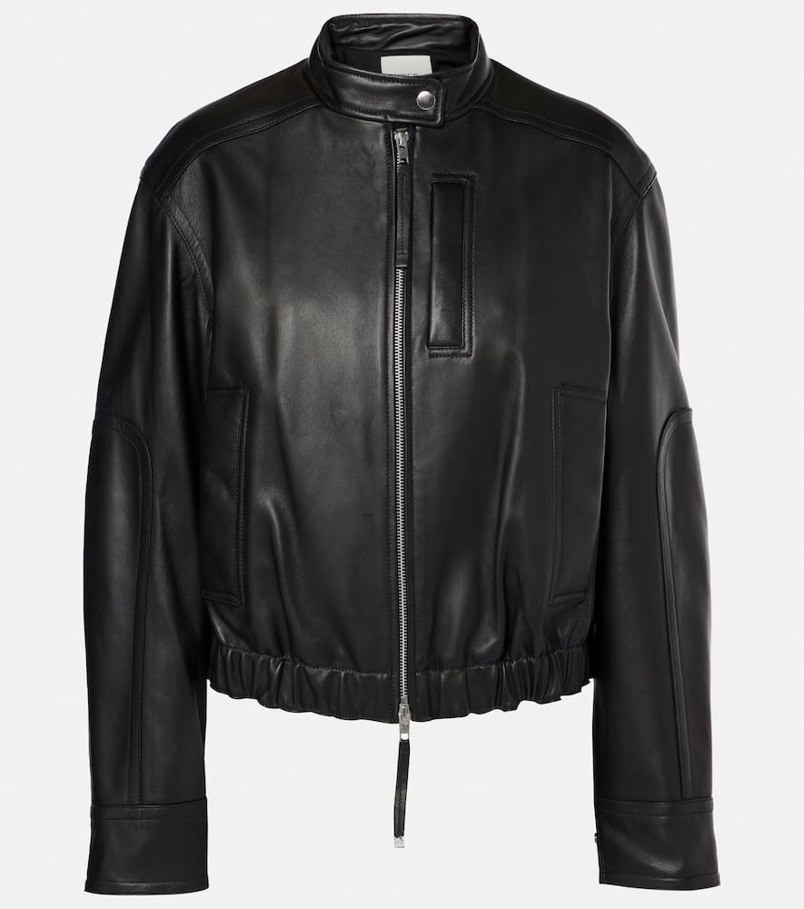 VINCE Cropped Leather Bomber Jacket In Black Product Image