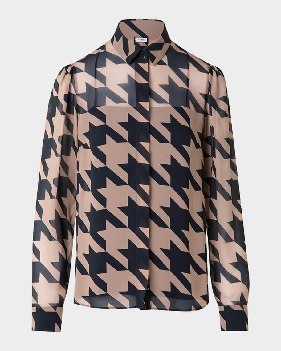 Houndstooth Print Button-Front Blouse Product Image