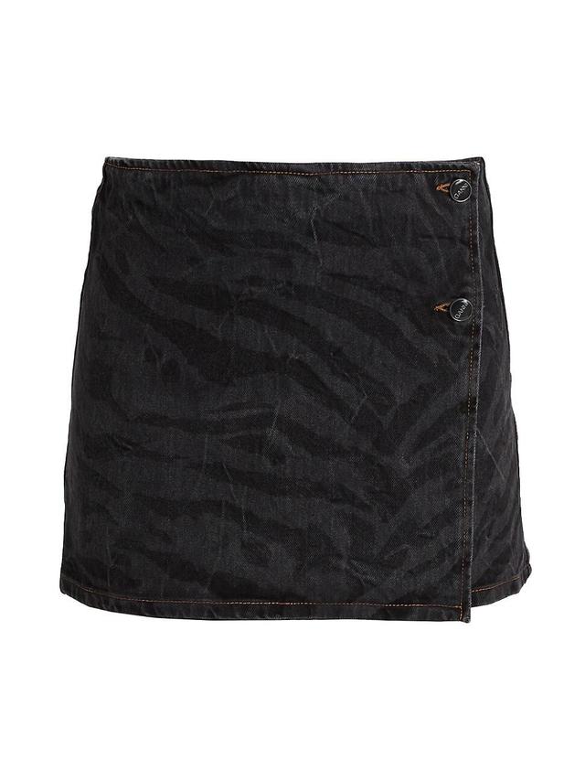 Womens Tiger-Stripe Denim Wrap Miniskirt Product Image