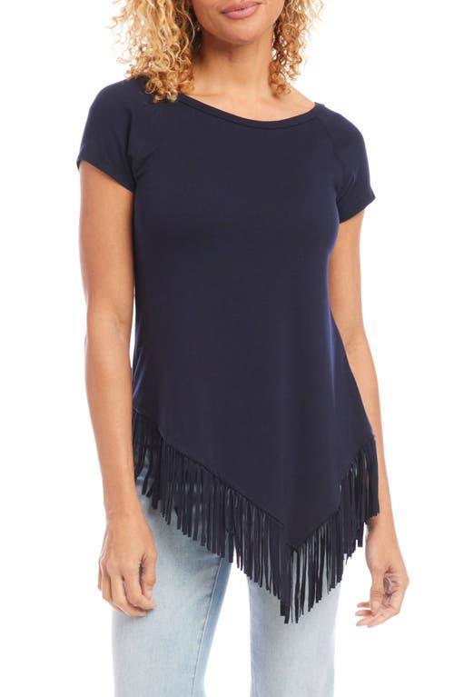 Karen Kane Asymmetric Fringe Jersey Top Product Image