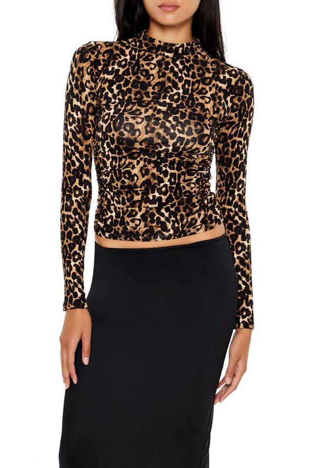 Leopard Print Mock Neck Crop Top | Forever 21 Product Image