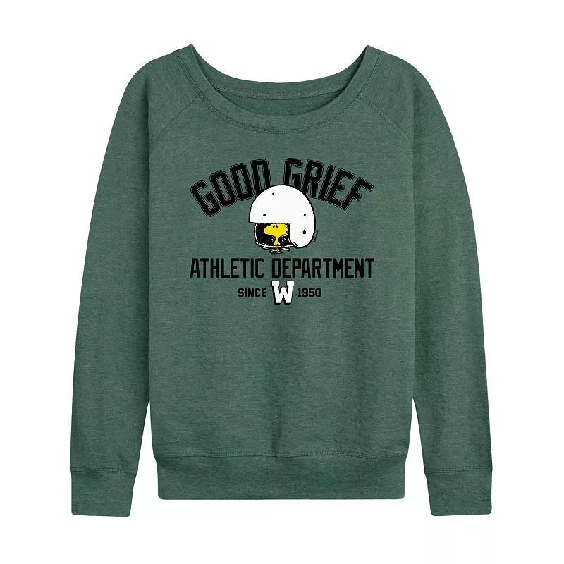 Womens Peanuts Good Grief Woodstock Lightweight French Terry Sweatshirt, Girls Grey Green Product Image