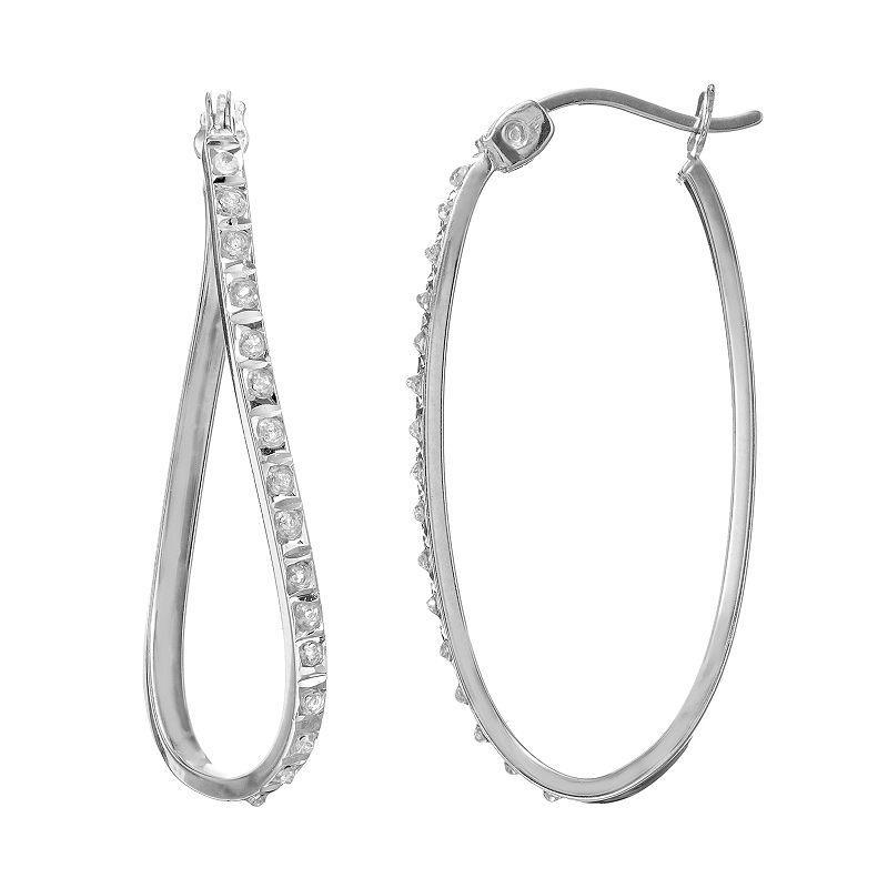 Diamond Mystique Platinum Over Silver Diamond Accent Figure 8 Hoop Earrings, Womens, White Product Image