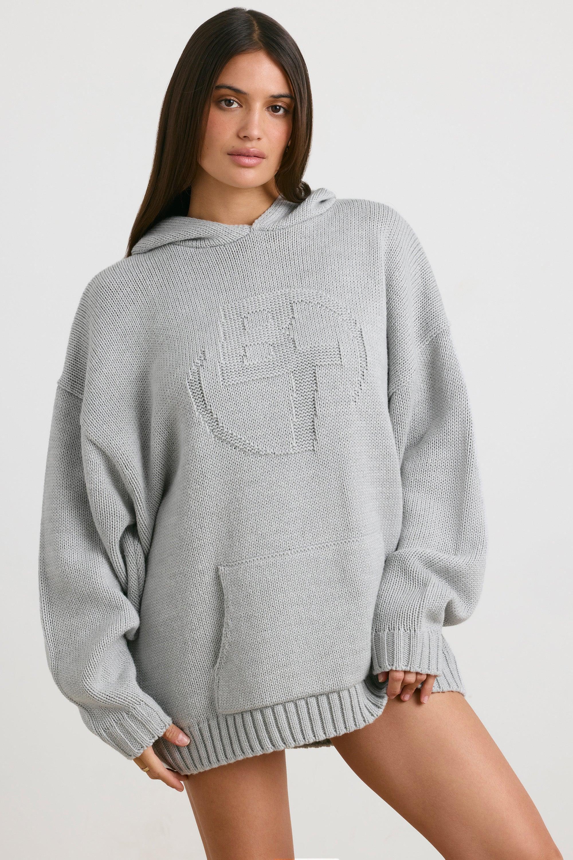 Oversized Chunky Knit Hoodie in Heather Grey Product Image