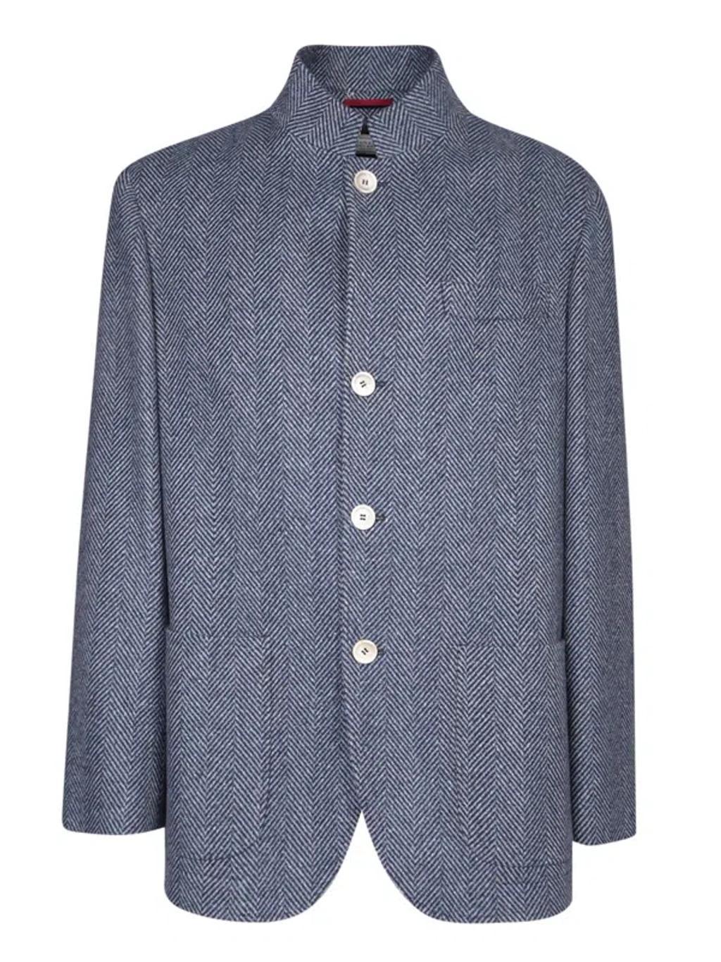 BRUNELLO CUCINELLI New Menâ€s Reversible Grey Beige Cashmere Blend Coat In Blue Product Image