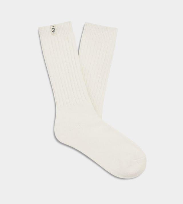 UGG Womens Rib Knit Slouchy Crew Sock Polyester Blend/Recycled Materials Socks in White/ Product Image