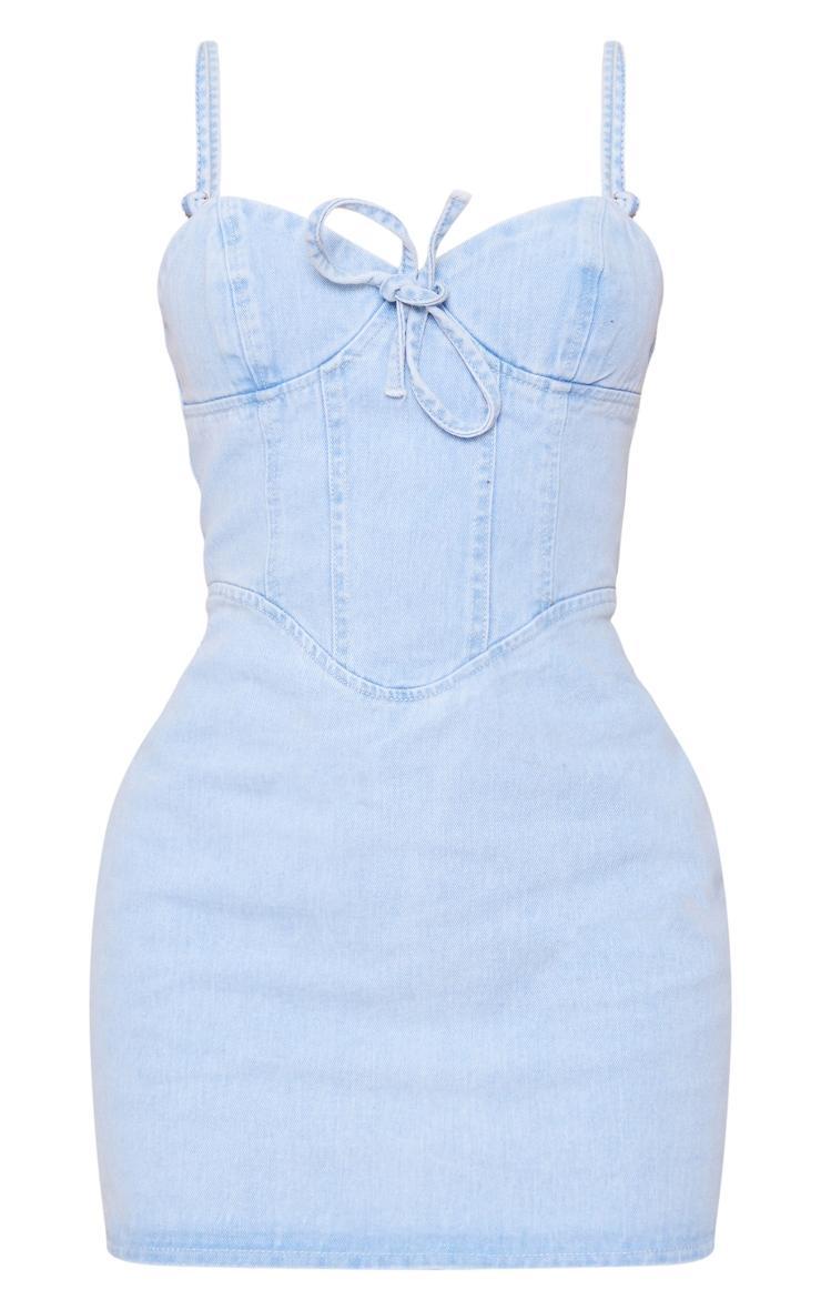 Light Blue Wash Corset Panel Denim Mini Dress Product Image