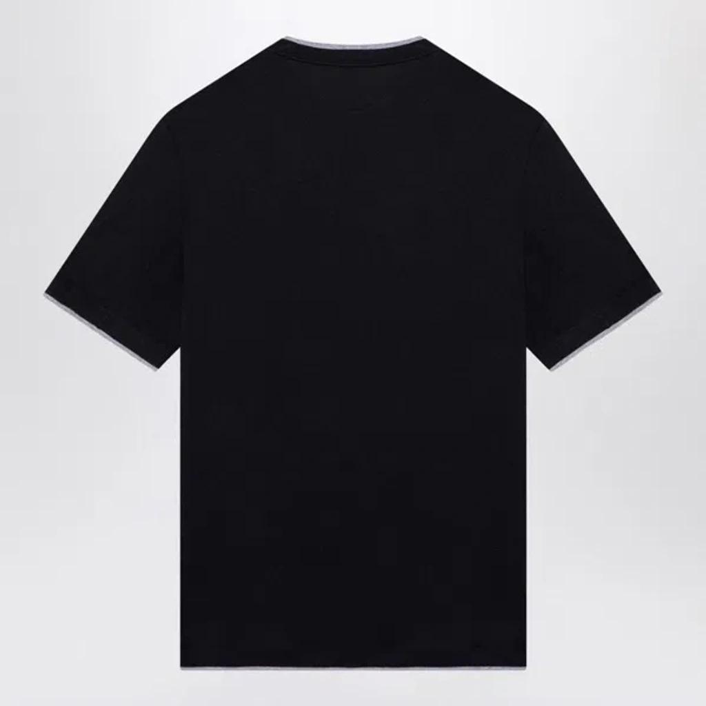 BRUNELLO CUCINELLI Blue Cotton T-shirt With Faux-layering In Black Product Image