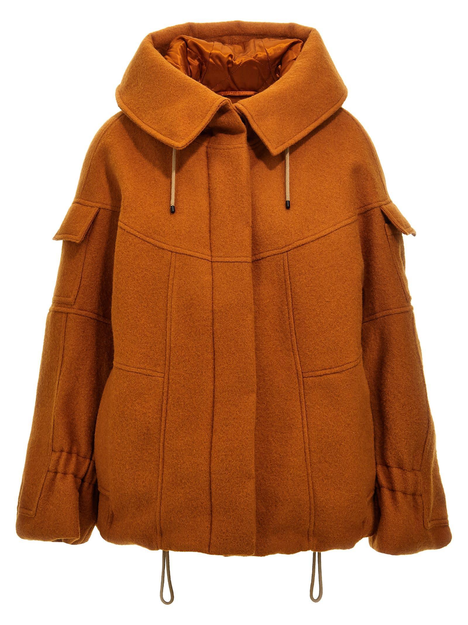 Oversized Collar Hooded Jacket With Front Pockets In Orange Product Image