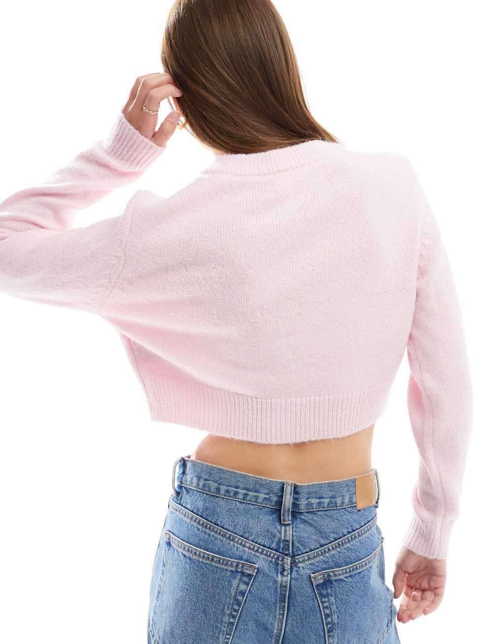 Cotton On lounge soft cropped knit cardigan in light pink Product Image