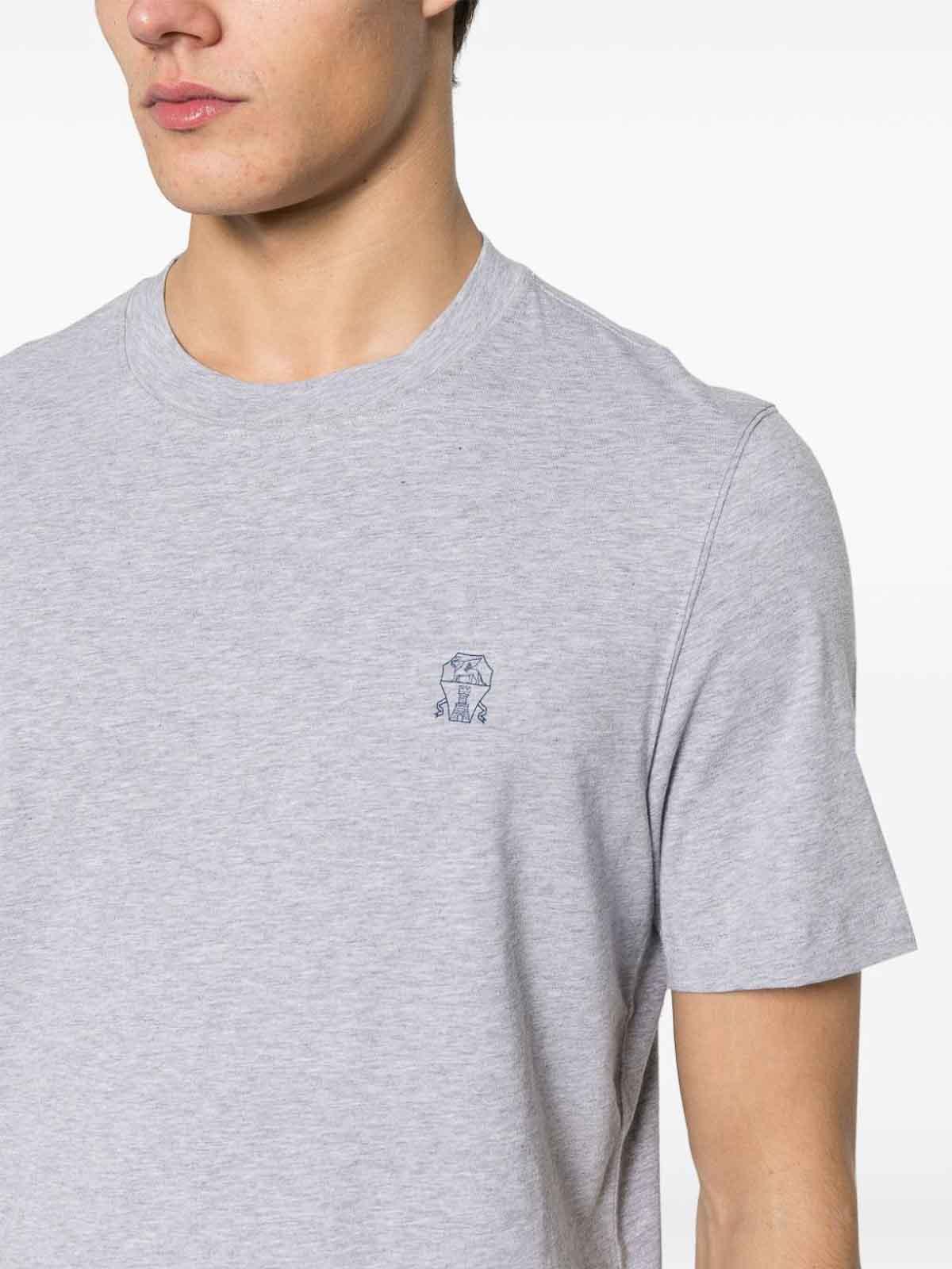 BRUNELLO CUCINELLI Men's Logo Cotton T-shirt In Grey Product Image