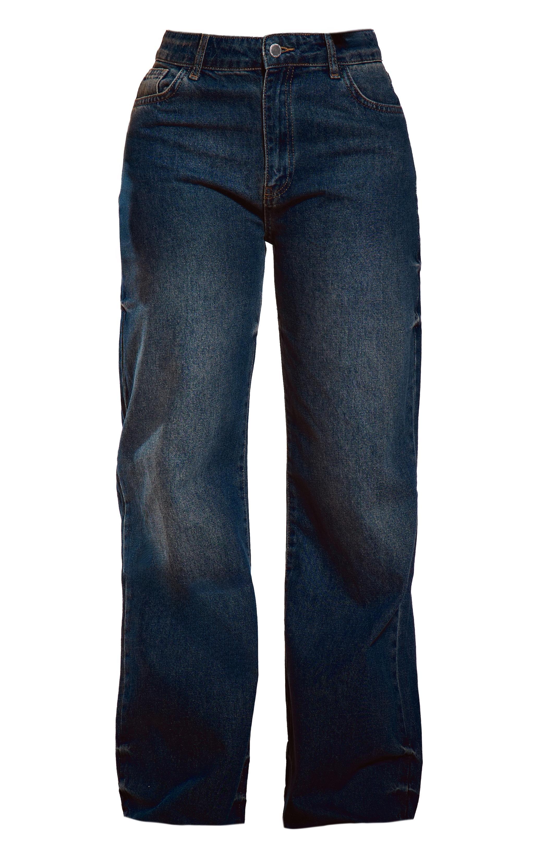 Indigo Blue Wash Tuck Detail Baggy Jeans Product Image