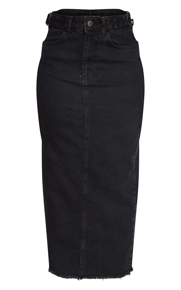 Washed Black Side Adjuster Denim Midi Skirt Product Image