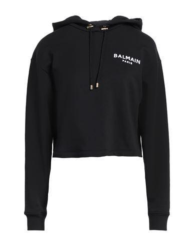 BALMAIN Flocked Logo Cropped Hoodie Sweatshirt In Multicolor Product Image