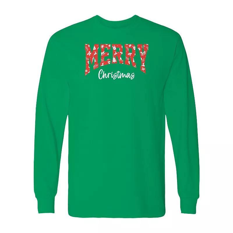 Mens Merry Christmas Texture Long Sleeve Graphic Tee Product Image