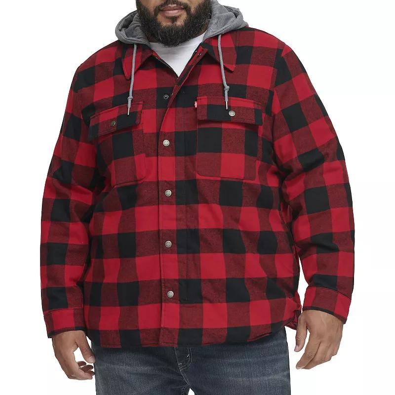 Big & Tall Levis Plaid Sherpa-Lined Hooded Shirt Jacket, Mens Med Red Product Image