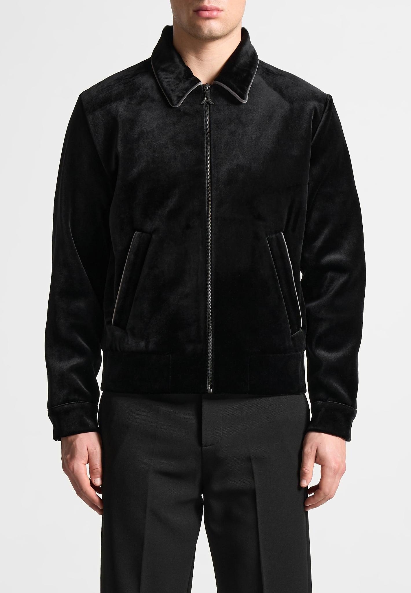 Velvet Jacket with Contrast Piping - Black Male Product Image