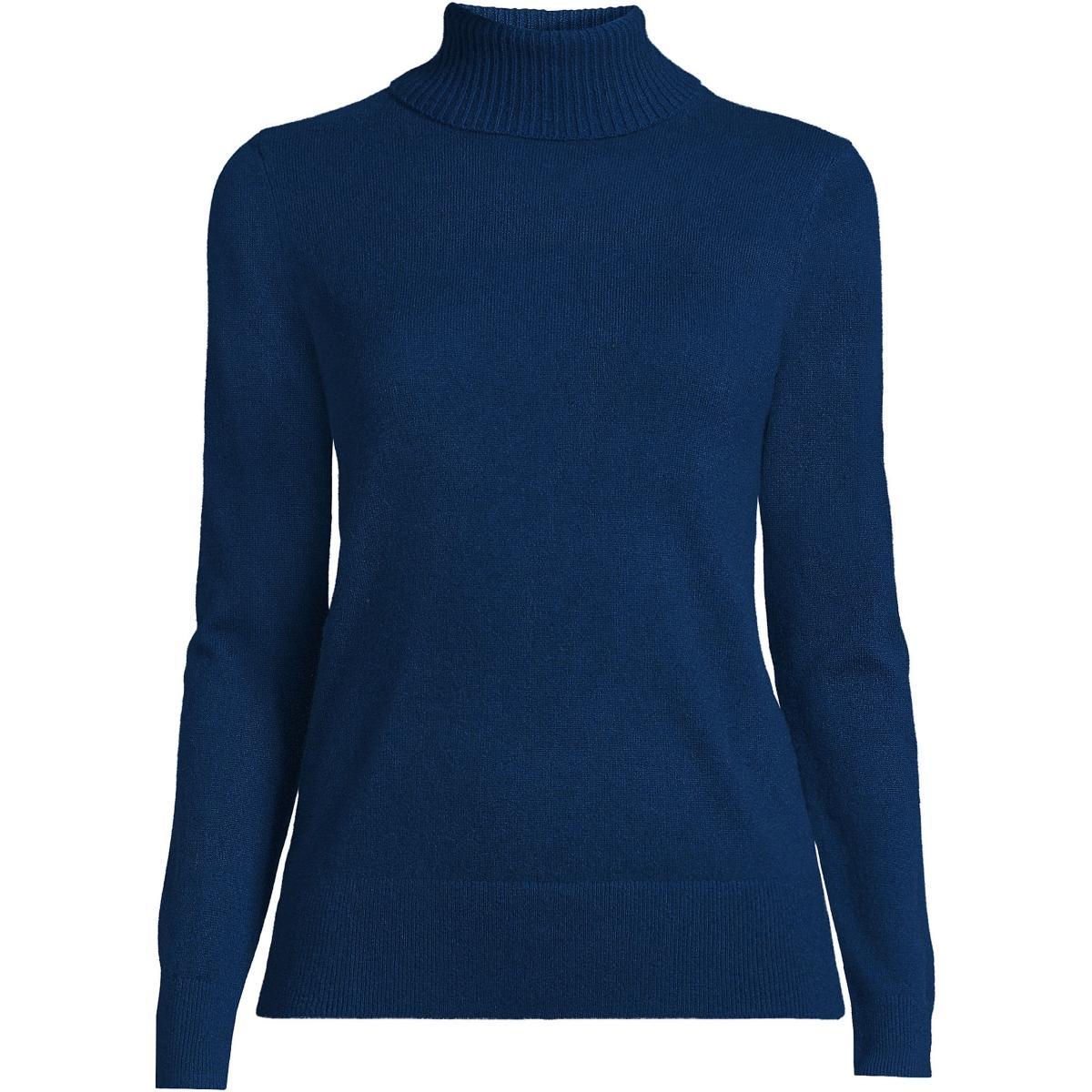 Womens Lands End Turtleneck Cashmere Sweater Pale Blue Ice Product Image