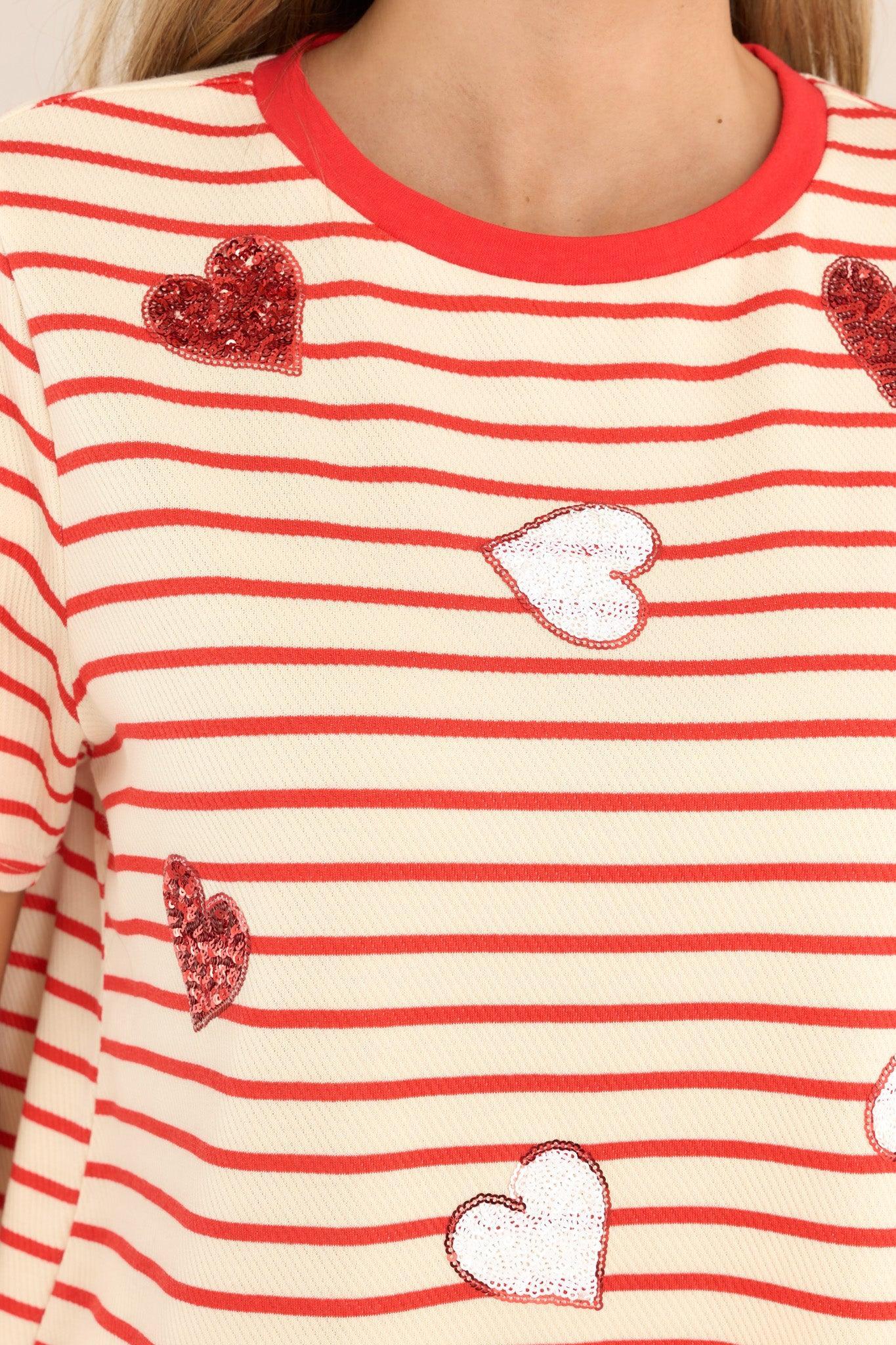 On My Sleeve Red Stripe Sequin Heart Top Product Image