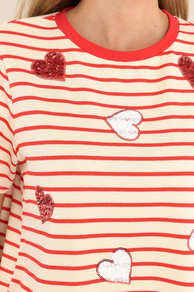 On My Sleeve Red Stripe Sequin Heart Top Product Image