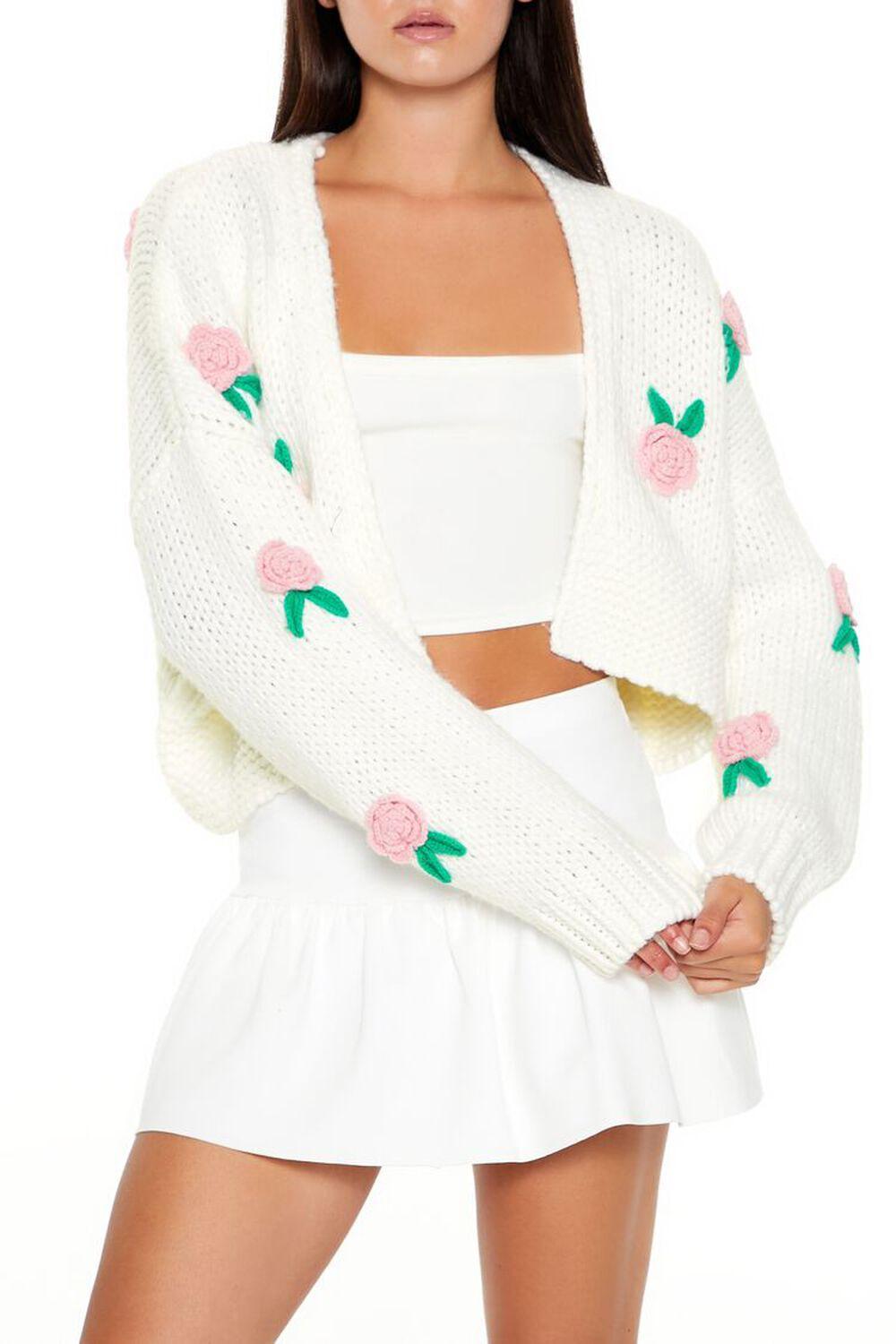 Cropped Floral Cardigan Sweater | Forever 21 Product Image