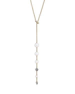 Womens 18K Gold, Pearl & Diamond Pav Y Necklace Product Image