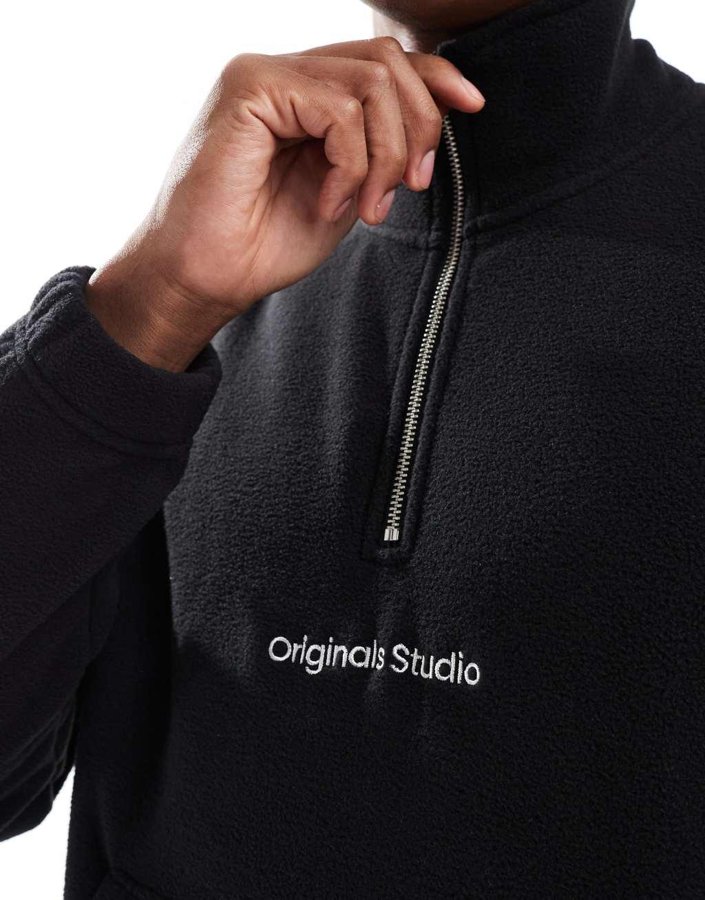 Jack & Jones half zip fleece with Originals logo in black Product Image