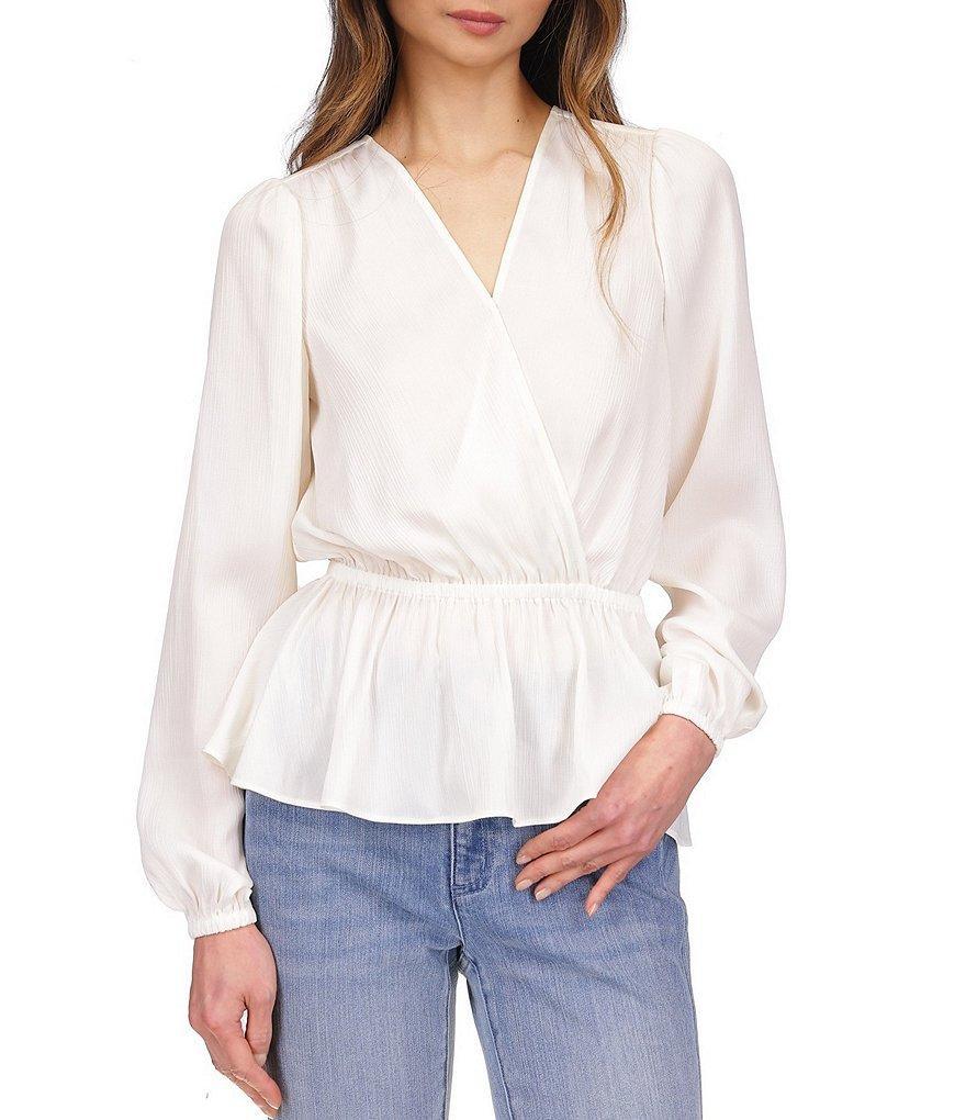 MICHAEL Michael Kors Surplice Neck Long Sleeve Peplum Top Product Image