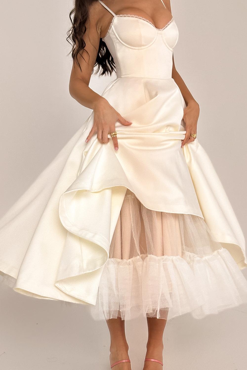 Mademoiselle White Tulle Midi Dress Product Image