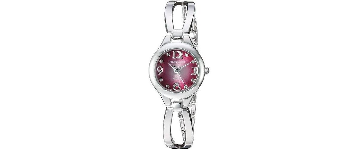 Timetech Womens Fashion Silver-Tone Bangle Bracelet Watch with Pink Dial Product Image