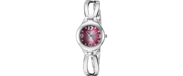 Timetech Womens Fashion Silver-Tone Bangle Bracelet Watch with Pink Dial - Silver Product Image