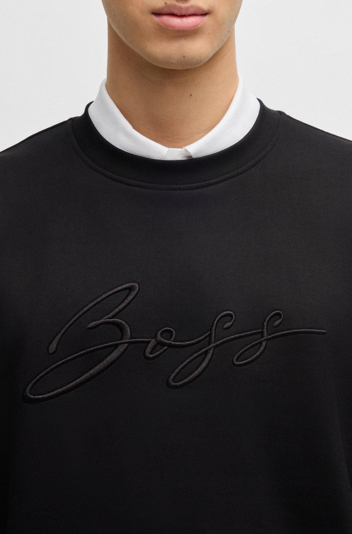 BOSS - Cotton-terry relaxed-fit sweatshirt with script logo - Black Product Image