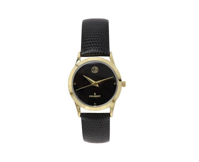 Peugeot Womens Wafer Slim Designer Status Watch Black Dial and Black Leather Strap - Black Product Image