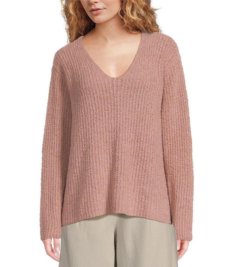 Eileen Fisher Organic Cotton Fluff V-Neck Long Sleeve Boxy Sweater Product Image