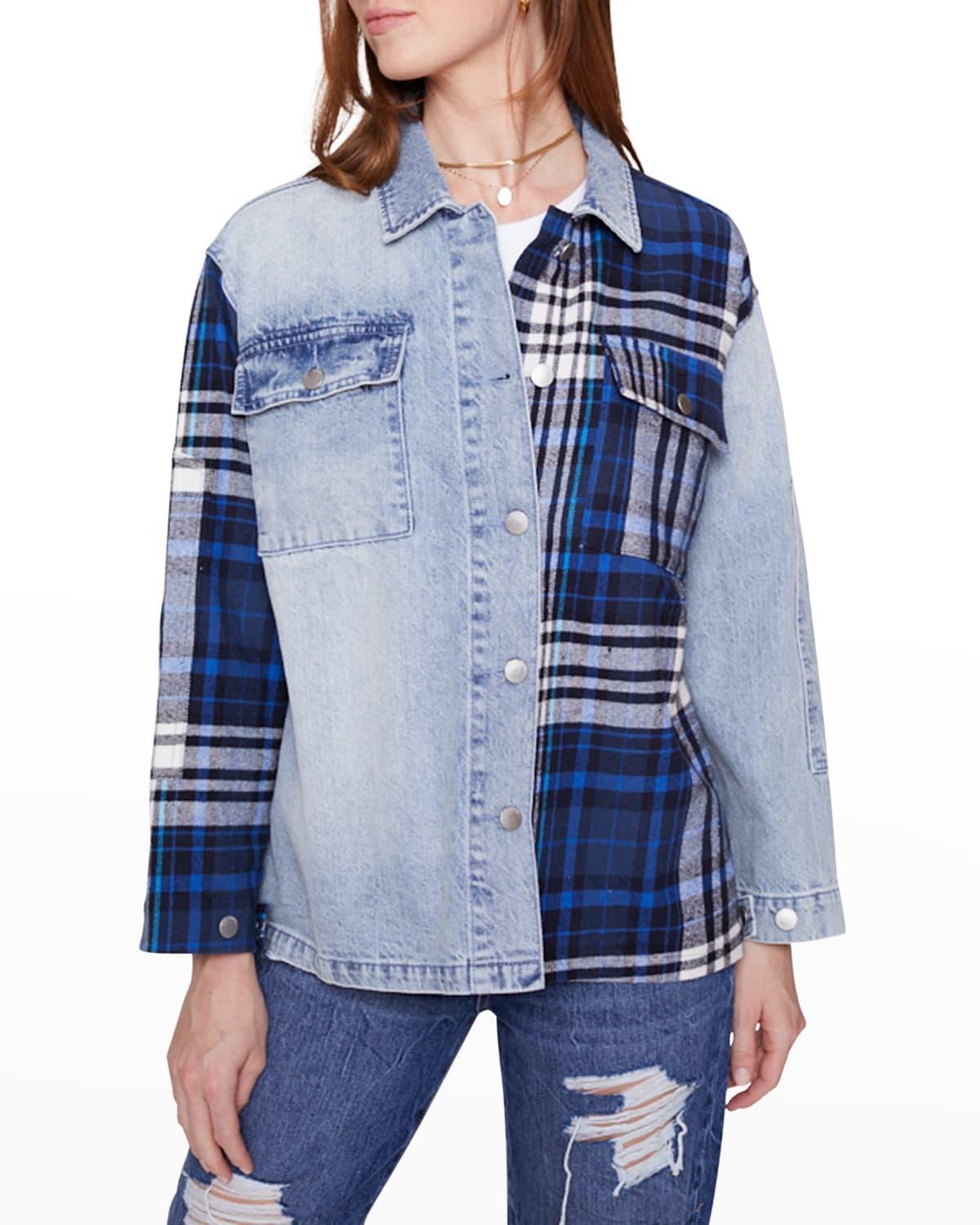 Blue Revival Womens Your Ex BF Plaid & Denim Shacket - Blue Plaid Product Image