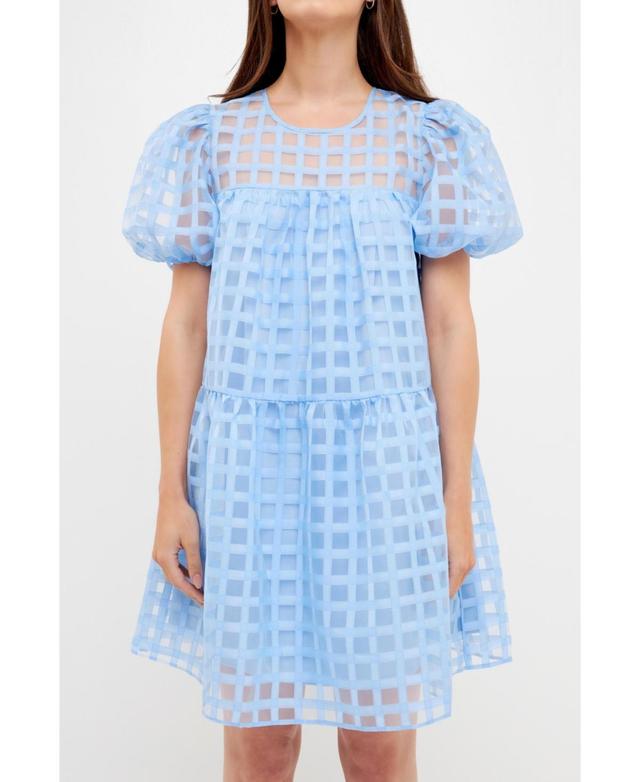 English Factory Gridded Puff Sleeve Dress (Lavender) Women's Dress Product Image