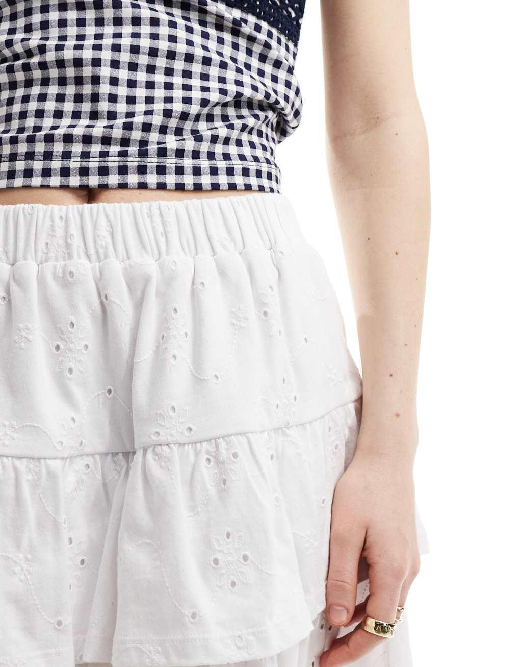 ASOS DESIGN tiered broderie skirt in white Product Image