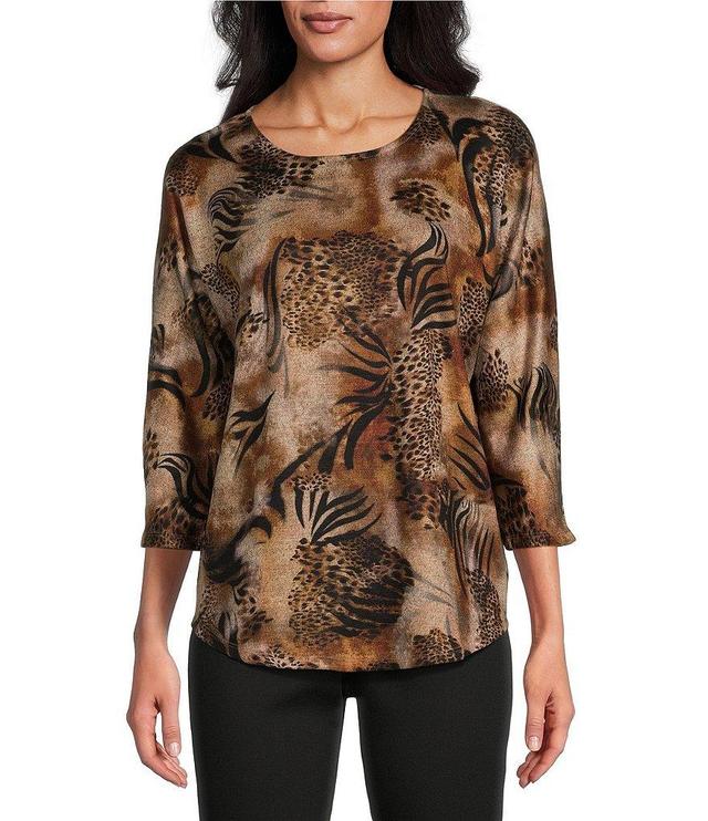 Leo & Nicole Knit Print Crew Neck 3/4 Dolman Sleeve Top Product Image