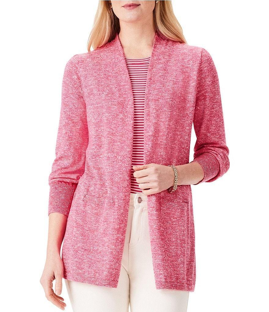 NIC + ZOE Coffee Run Open Neckline Long Bishop Sleeve Patch Pocket Open Front Cardigan Product Image