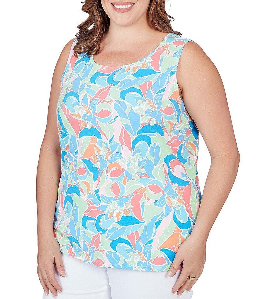 Ruby Rd. Plus Size Floral Print Knit Scoop Neck Tank Product Image