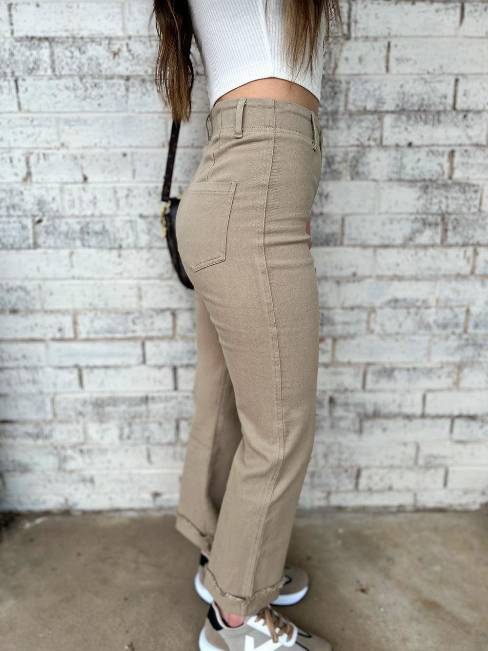 One Good Reason High Rise Khaki Trousers Product Image