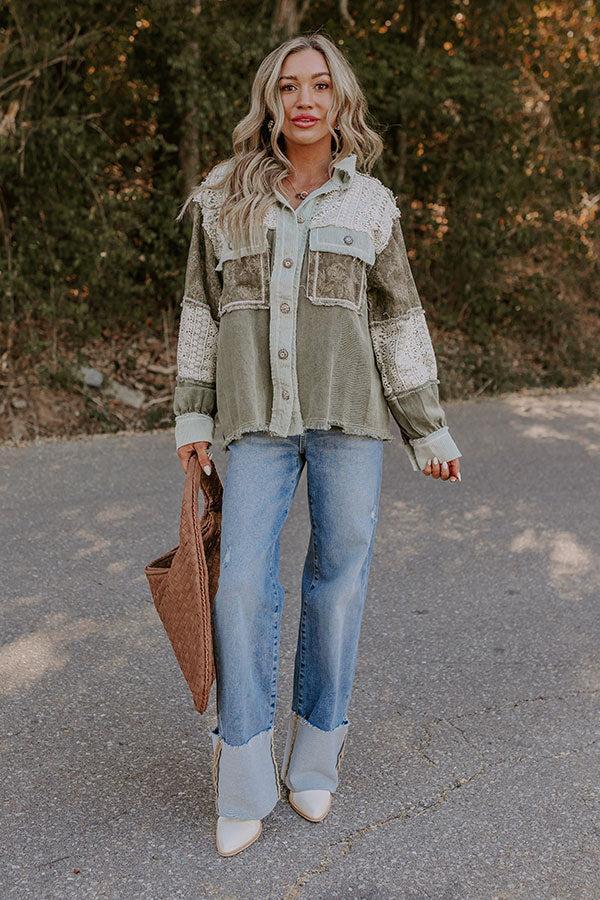 Boho Vibes Lightweight Chambray Jacket in Olive Product Image