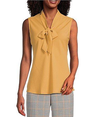 Kasper Tie V-Neck Sleeveless Crepe de Chine Top Product Image