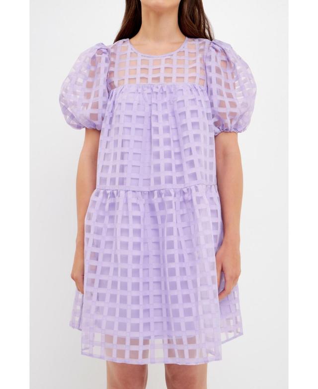 English Factory Gridded Puff Sleeve Dress (Lavender) Women's Dress Product Image