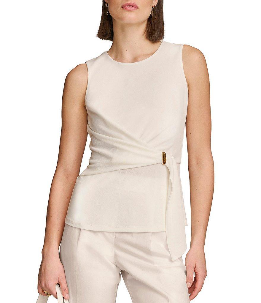 Donna Karan Crew Neckline Sleeveless Wrap Front Top Product Image