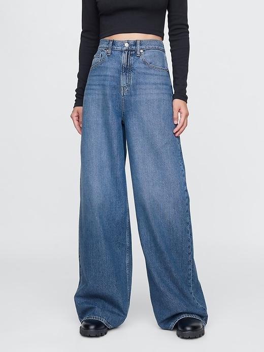 Mid Rise Pinstripe Baggy Jeans Product Image