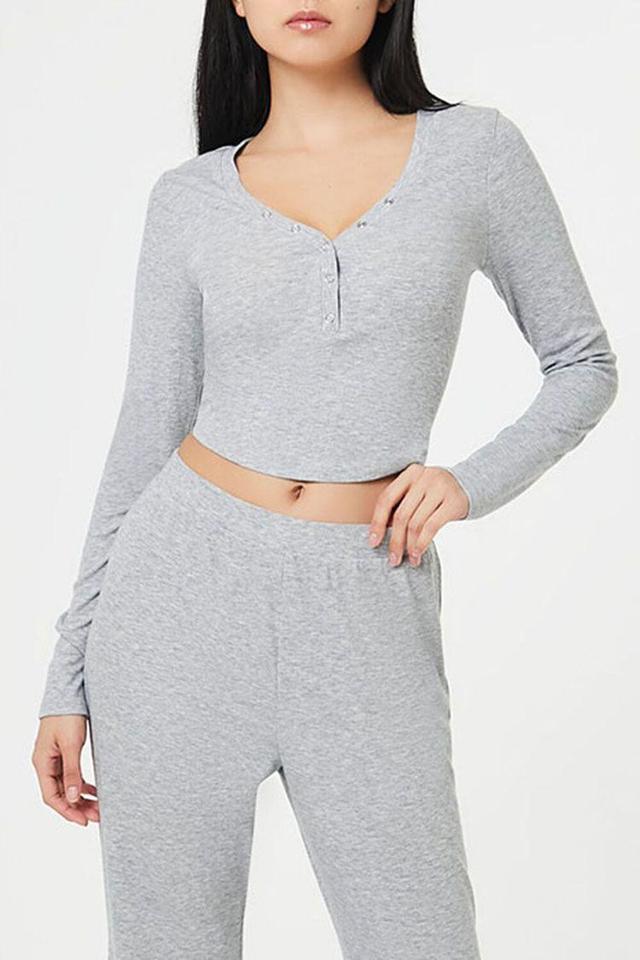 Ribbed Henley Pajama Crop Top | Forever 21 Product Image